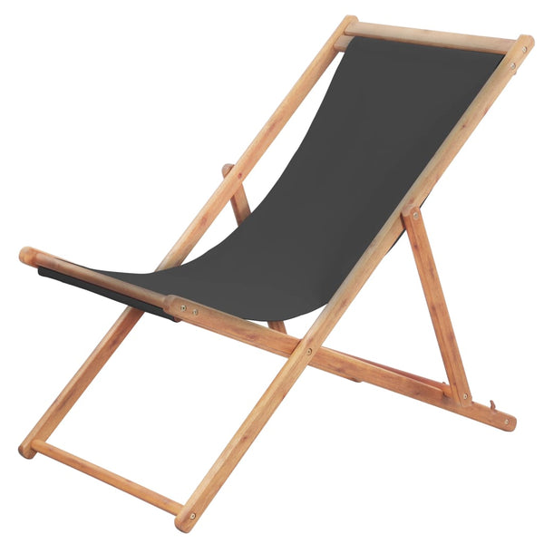 Beach Chairs Folding Beach Chair Fabric And Wooden Frame Grey