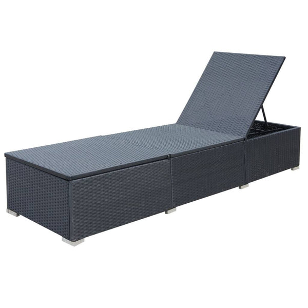 Loungers Sun Lounger With Cushion Poly Rattan Black