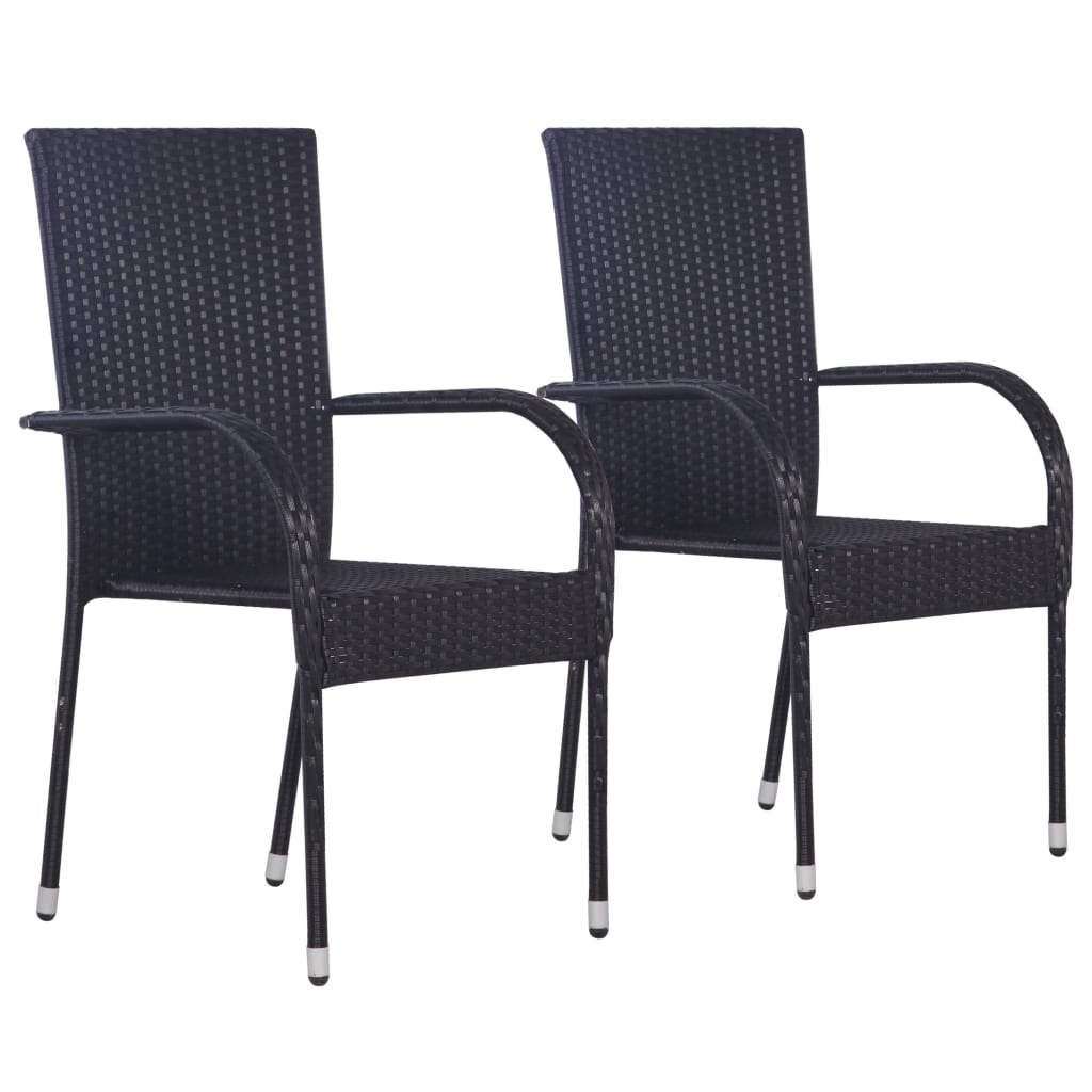 Patio Chairs Stackable Outdoor Chairs 2 Pcs Poly Rattan Black