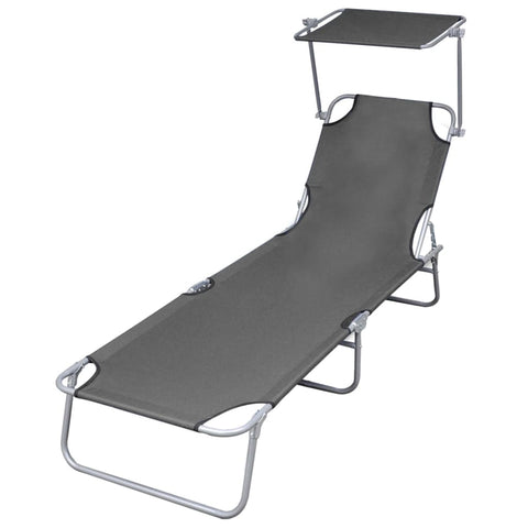 Folding Sun Lounger With Canopy Steel