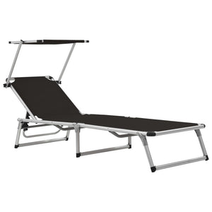 Folding Sun Lounger With Roof Aluminium And Textilene