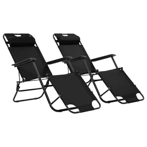 Loungers Folding Sun 2 Pcs With Footrests Steel Black