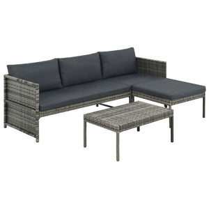 Patio Furniture Sets 3 Piece Garden Lounge Set With Cushions Poly Rattan Grey