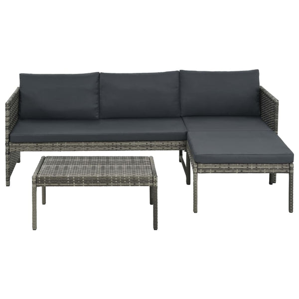 3 Piece Garden Lounge Set With Cushions Poly Rattan Grey