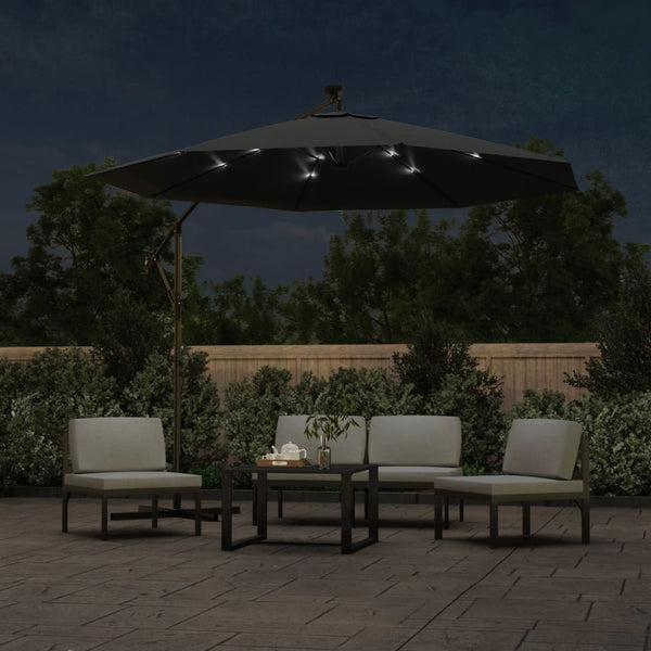 Patio Umbrellas Cantilever Umbrella Led Lights And Steel Pole 300Cm Anthracite