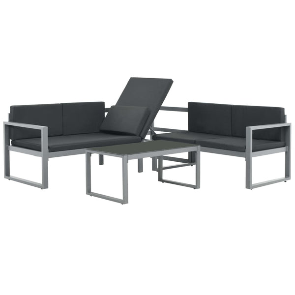 Patio Furniture Sets 3 Piece Garden Lounge Set With Cushions Aluminium Black