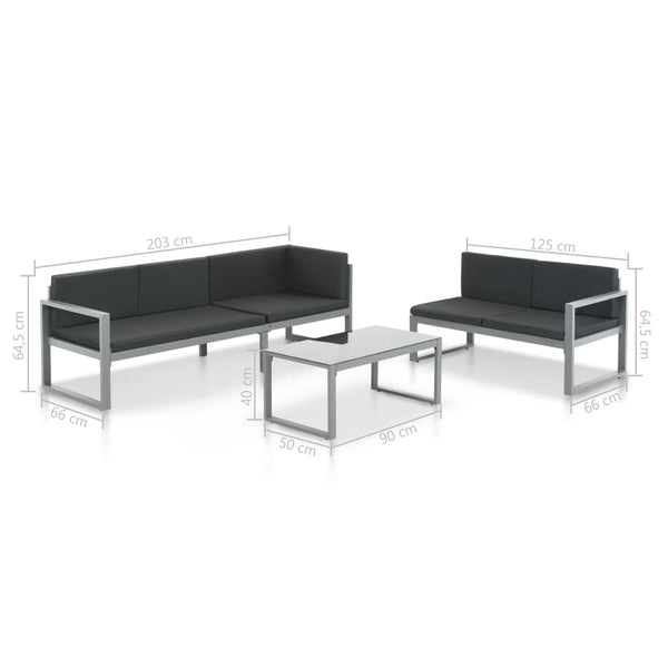 Patio Furniture Sets 3 Piece Garden Lounge Set With Cushions Aluminium Black