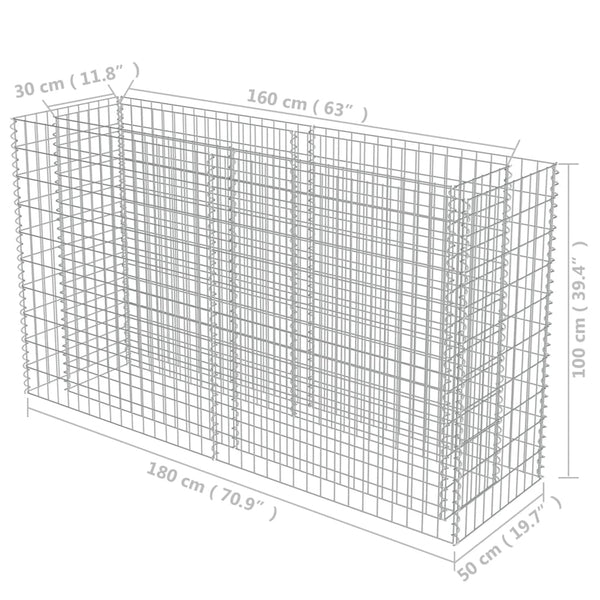 Gabion Baskets Gabion Raised Bed Galvanised Steel 180X50x100 Cm