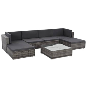 Patio Furniture Sets 7 Piece Garden Lounge Set With Cushions Poly Rattan Grey