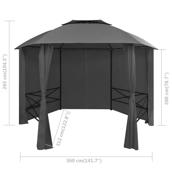 Marquees Garden Marquee Pavilion Tent With Curtains Hexagonal 360X265 Cm