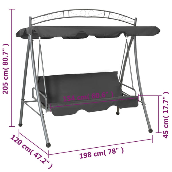 Swing Seats Outdoor Convertible Swing Bench With Canopy Anthracite 198X120x205 Cm Steel