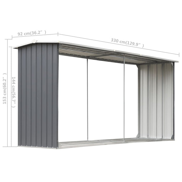 Sheds Summerhouses Carports Garden Log Storage Shed Galvanised Steel 330X92x153 Cm Grey