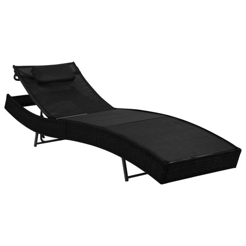 Loungers Sun Lounger With Pillow Poly Rattan Black