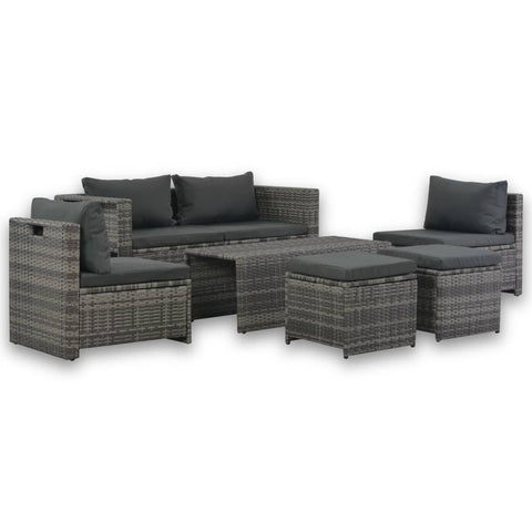 Patio Furniture Sets 6 Piece Garden Lounge Set With Cushions Poly Rattan Grey