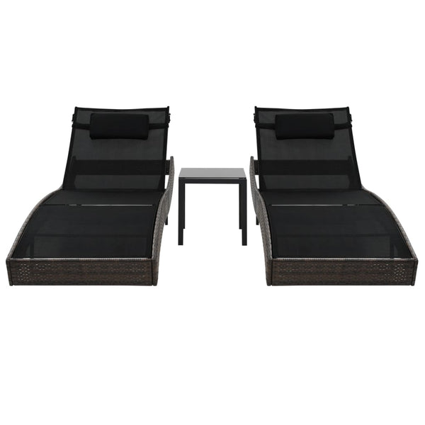 Loungers Sun 2 Pcs With Table Poly Rattan And Textilene