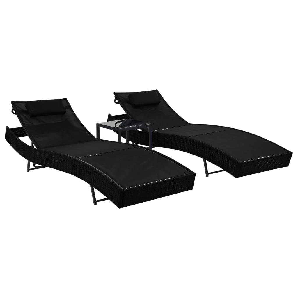 Loungers Sun 2 Pcs With Table Poly Rattan And Textilene