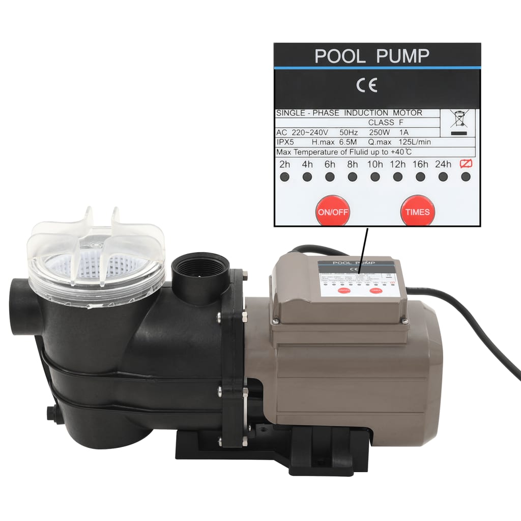 Pool Pumps Pool Pump With Timer Black 0.25 Hp 8000 L/H