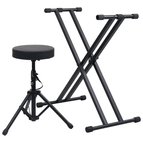 Keyboard Stands Double Braced Keyboard Stand And Stool Set Black