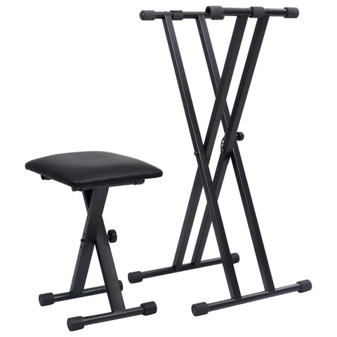 Music Stands Double Braced Keyboard Stand And Stool Set Black