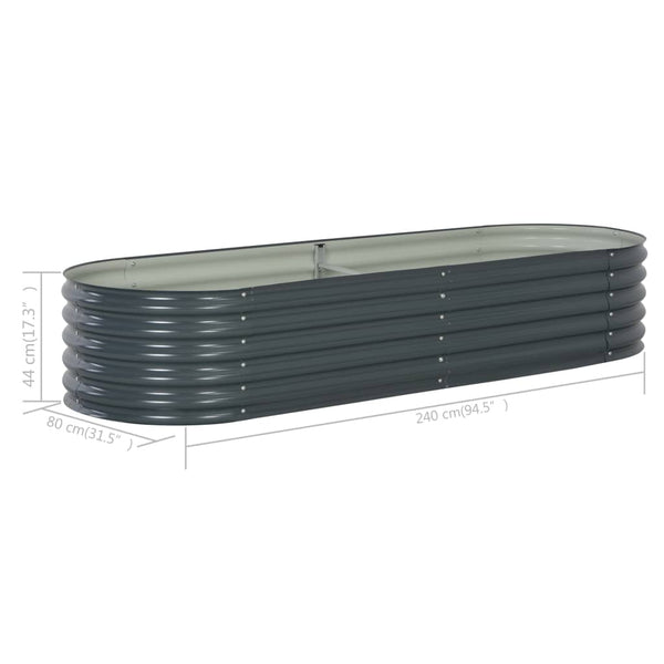 Garden Raised Bed 240X80x44 Cm Galvanised Steel Grey