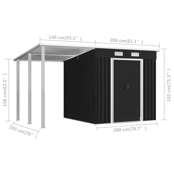 Garden Shed With Extended Roof 346X193x181 Cm Steel