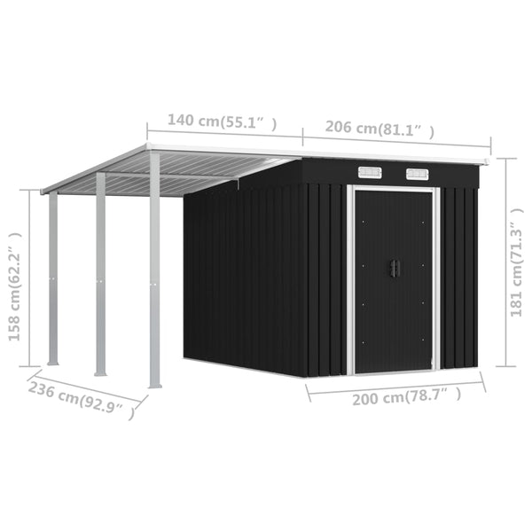 Garden Shed With Extended Roof 346X236x181 Cm Steel