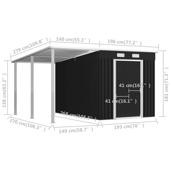 Sheds Summerhouses Carports Garden Shed With Extended Roof Anthracite 336X270x181 Cm Steel