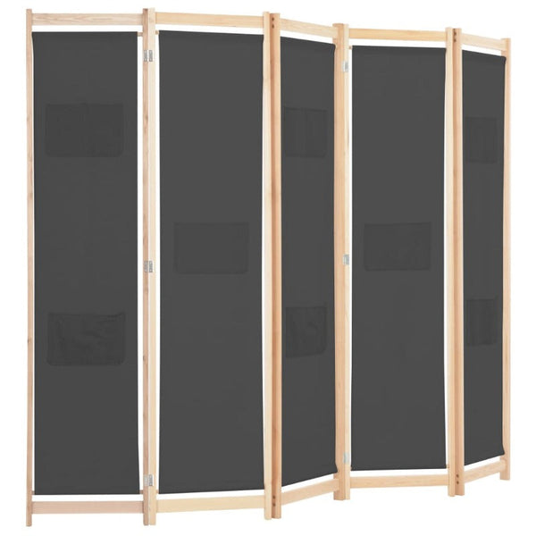 5-Panel Room Divider Grey 200X170x4 Cm Fabric