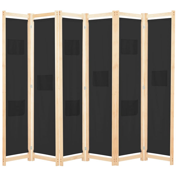 Screens & Room Dividers 6 Panel Room Divider Black 240X170x4 Cm Fabric