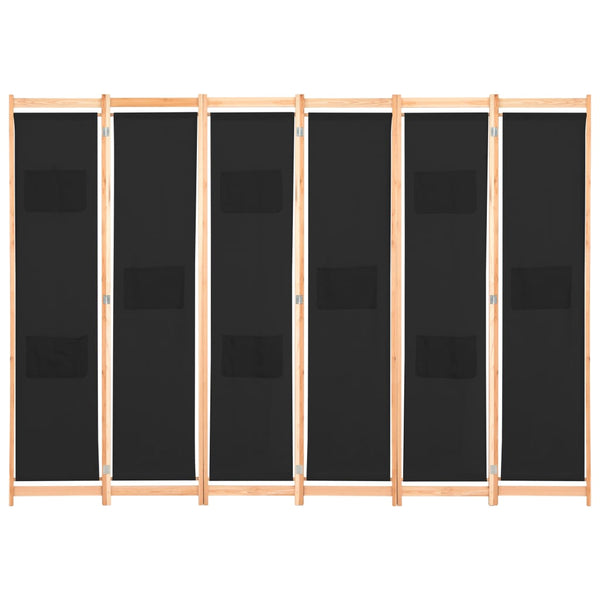 Screens & Room Dividers 6 Panel Room Divider Black 240X170x4 Cm Fabric