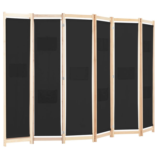 Screens & Room Dividers 6 Panel Room Divider Black 240X170x4 Cm Fabric