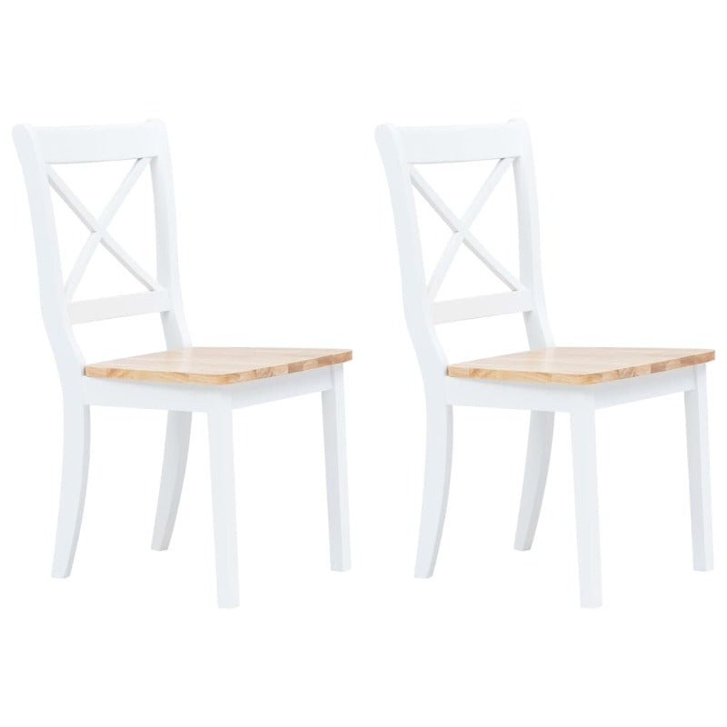 Dining Chairs 2 Pcs White And Light Wood Solid Rubber