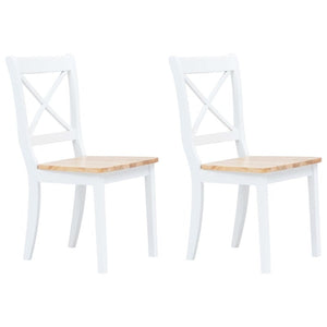 Dining Chairs 2 Pcs White And Light Wood Solid Rubber