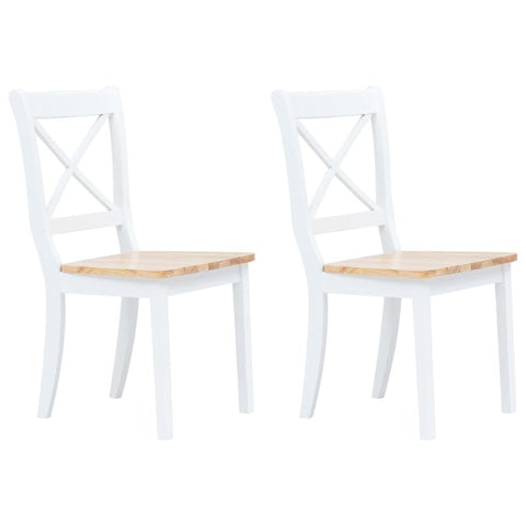 Dining Chairs 2 Pcs White And Light Wood Solid Rubber