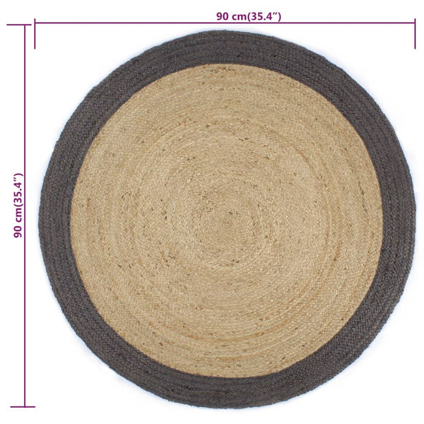 Rugs Handmade Rug Jute With Dark Grey Border 90 Cm