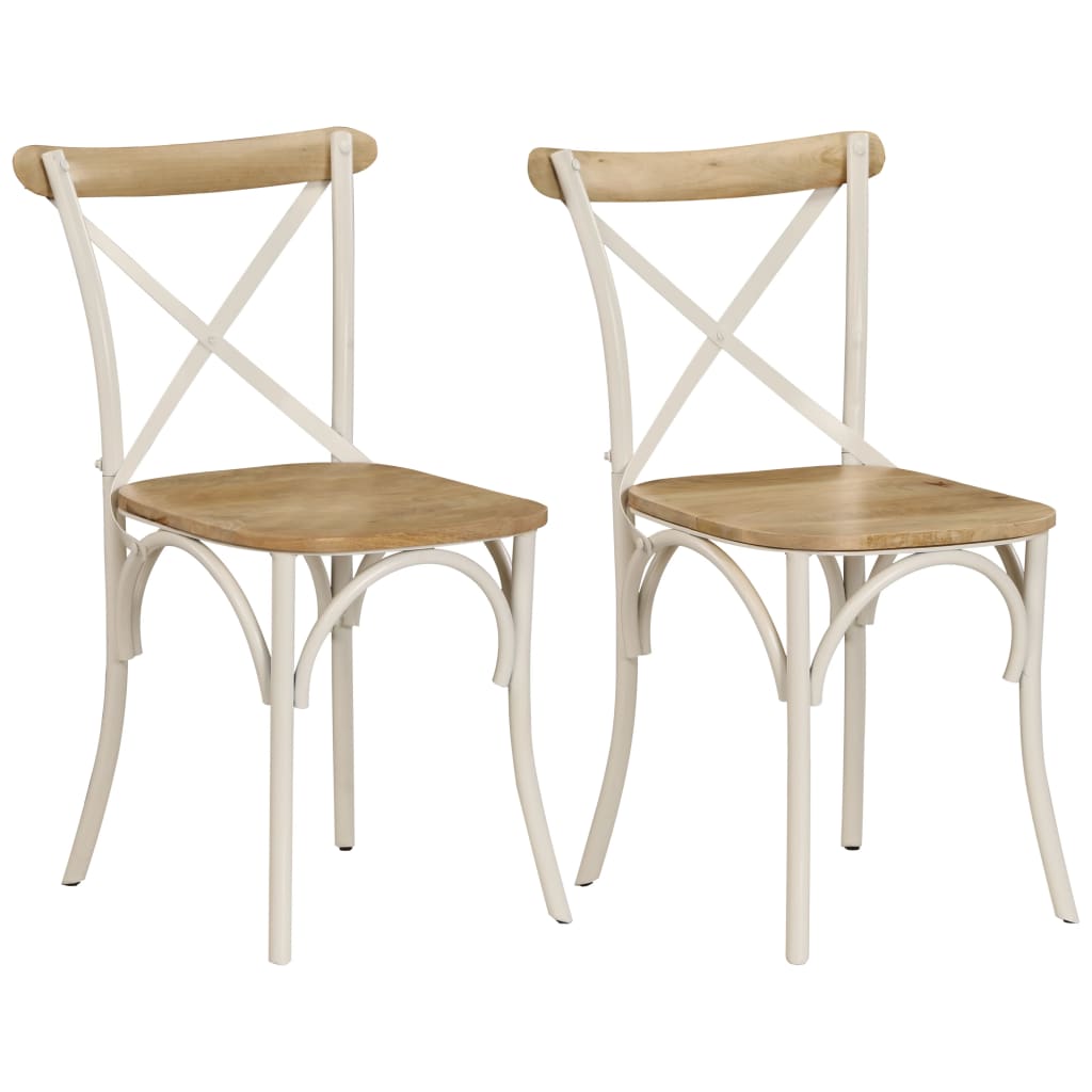 Chairs Cross 2 Pcs White Solid Mango Wood