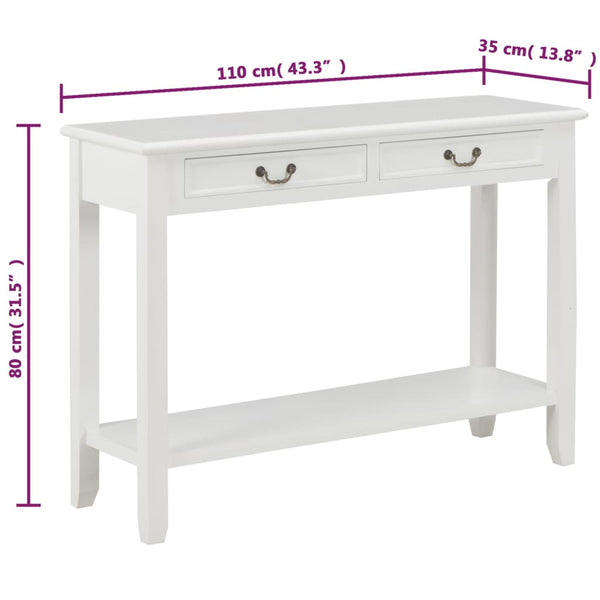 Tables Console Table White 110X35x80 Cm Wood