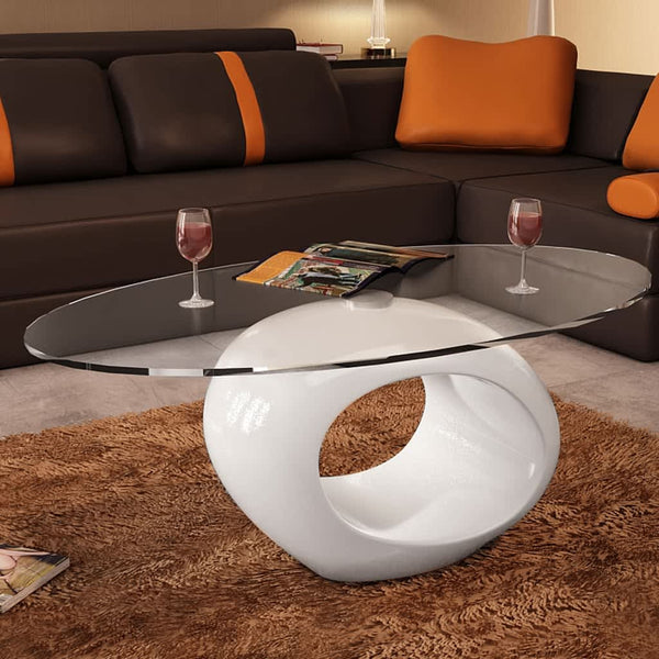 Coffee Tables Coffee Table With Oval Glass Top High Gloss White