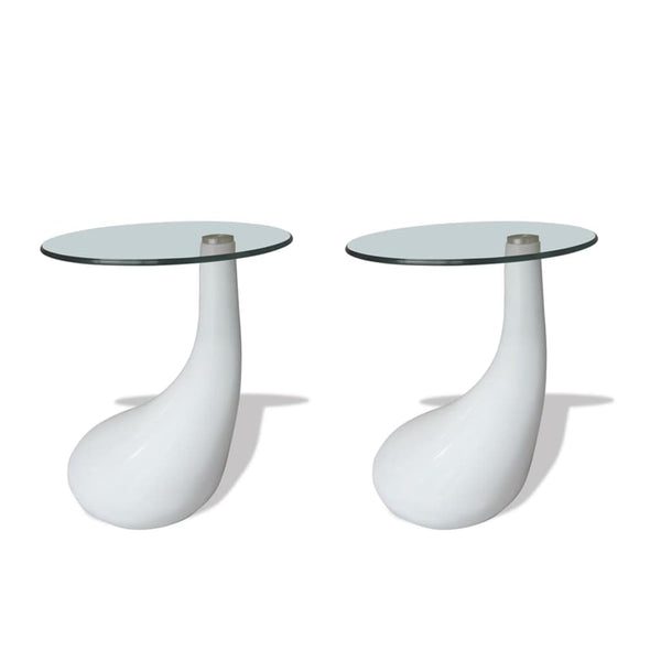 Coffee Tables Coffee Table 2 Pcs With Round Glass Top High Gloss White