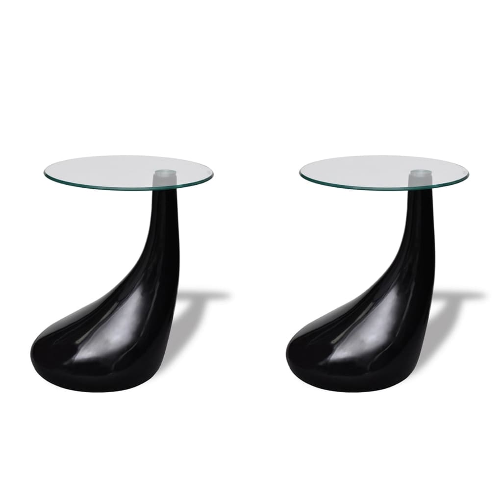 Coffee Tables Coffee Table 2 Pcs With Round Glass Top High Gloss Black