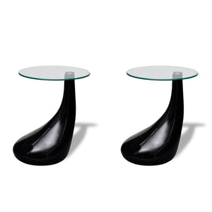 Coffee Table 2 Pcs With Round Glass Top High Gloss Black