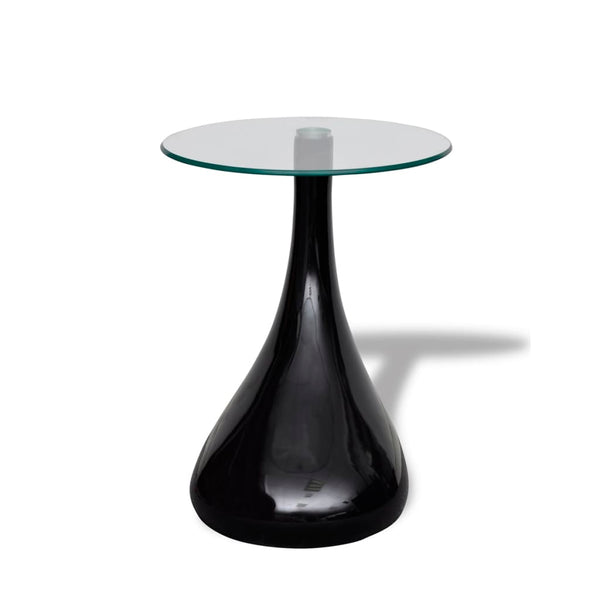 Coffee Table 2 Pcs With Round Glass Top High Gloss Black