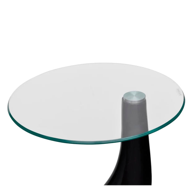 Coffee Table 2 Pcs With Round Glass Top High Gloss Black