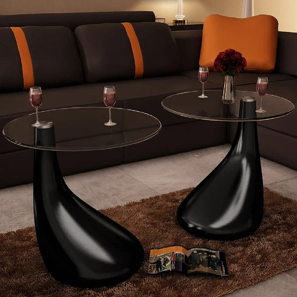 Coffee Tables Coffee Table 2 Pcs With Round Glass Top High Gloss Black