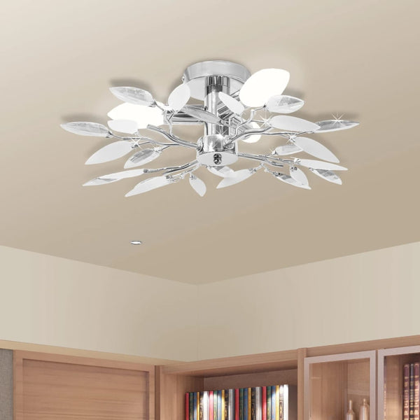 Chandeliers & Ceiling Fixtures Ceiling Lamp White & Transparent Acrylic Crystal Leaf Arms 3 E14 Bulbs