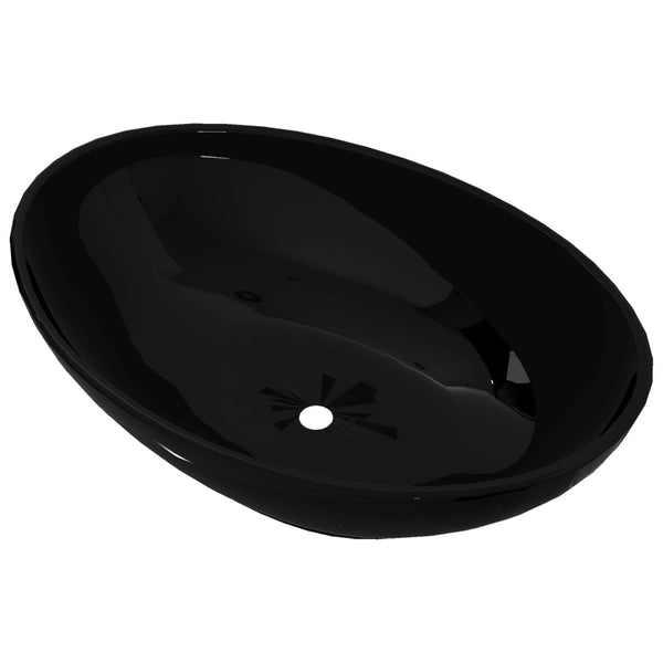 Bathroom Sinks Luxury Ceramic Basin Oval Shaped Sink Black 40 X 33 Cm