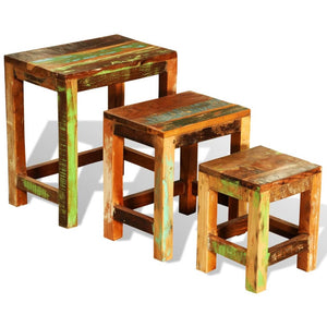 Side Tables Nesting Table Set 3 Pieces Vintage Reclaimed Wood