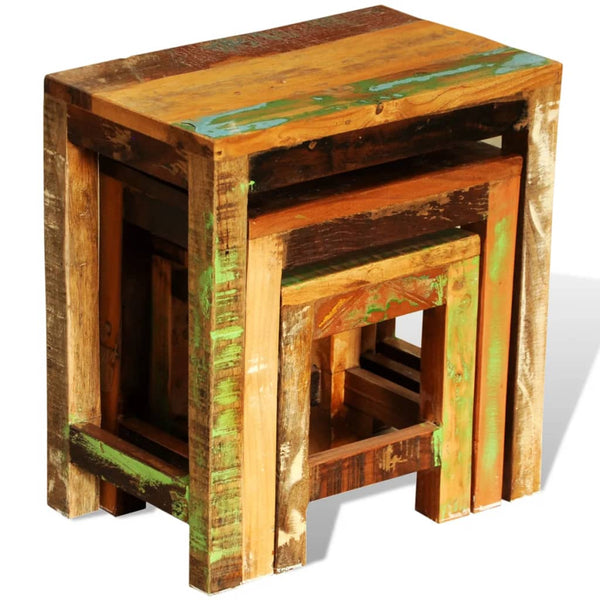 Side Tables Nesting Table Set 3 Pieces Vintage Reclaimed Wood