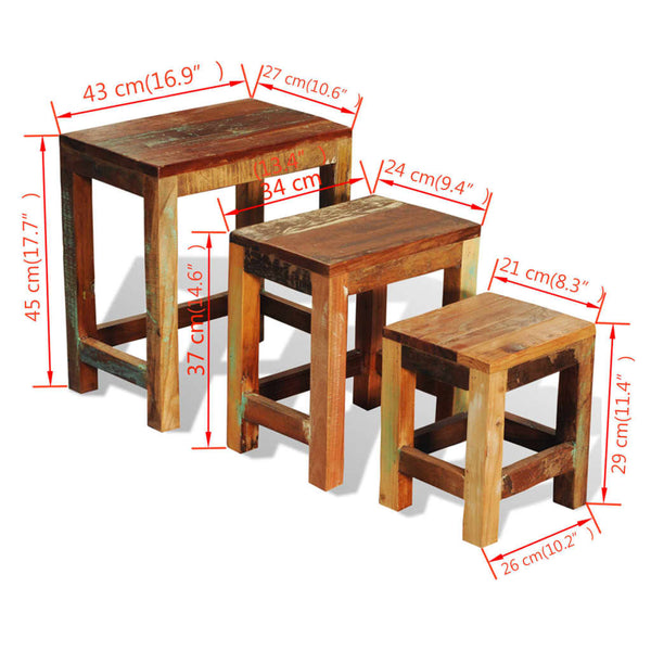 Side Tables Nesting Table Set 3 Pieces Vintage Reclaimed Wood