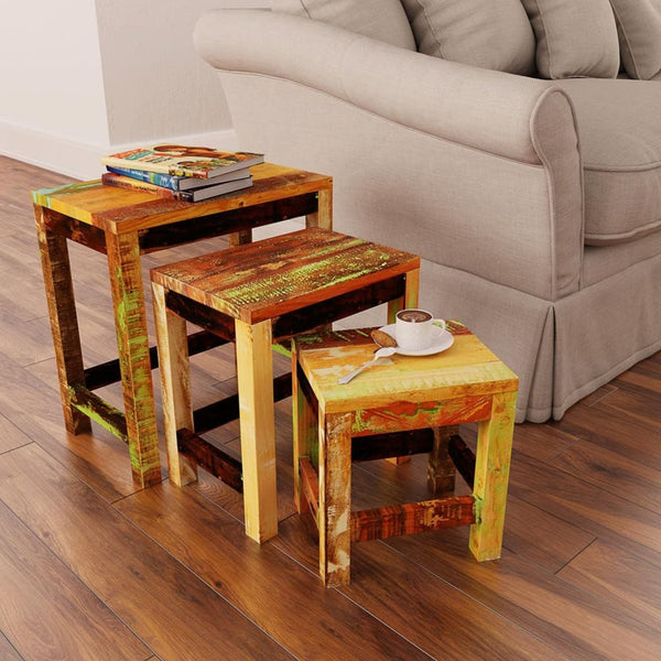 Side Tables Nesting Table Set 3 Pieces Vintage Reclaimed Wood